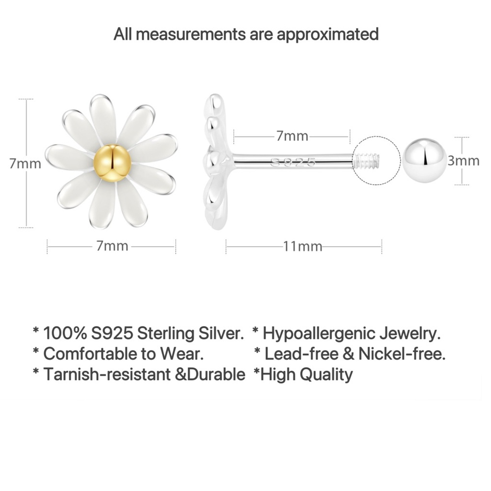 Solid Silver Daisy Flower Screw Back Studs Earrin… - image 5